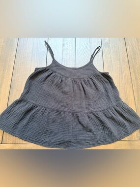 Banana Republic Black Textured Ruffle Tank